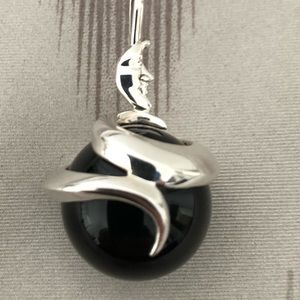 Silver Moon and Onyx or Black Agate Pendant